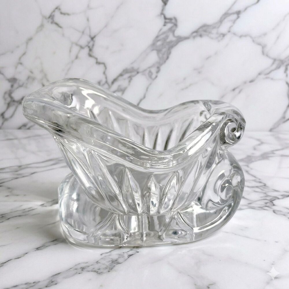 Vintage Santa Sleigh 24% St George Lead Crystal Tea Light Holder Candy Dish